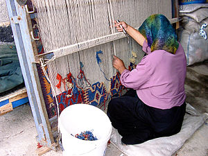 Traditional loom work by a woman in Konya, Turkey