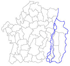 Mapa konturowa okręgu Braiła, blisko centrum na lewo znajduje się punkt z opisem „Ianca”