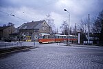 Reko-Zug (TE/BE) auf der Linie 22 in der Gleisschleife Quickborner Straße, 1990