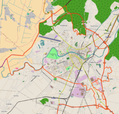 Mapa konturowa Użhorodu, w centrum znajduje się punkt z opisem „Stadion "Awanhard"”