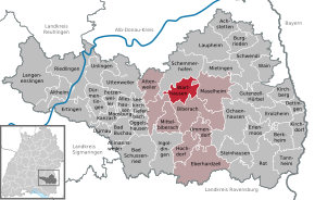 Poziția Warthausen pe harta districtului Biberach