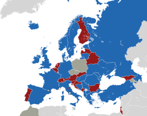 A coloured map of the countries of Europe