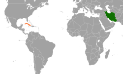 Map indicating locations of Cuba and Iran