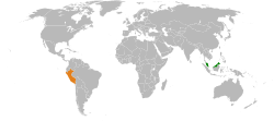 Map indicating locations of Malaysia and Peru