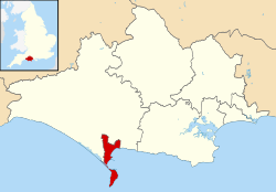 Weymouth and Portland shown within Dorset