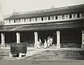 Mandarins in mourning dress in the funeral of emperor Khải Định going out of the hall ,1925.