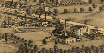 Sketch of the Cheltenham Fireclay Works in the 1870s.