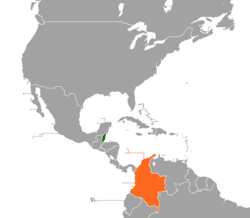 Map indicating locations of Belize and Colombia