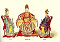 Court dress of third rank concubine (left), Empress consort (middle) and second rank concubine(right).