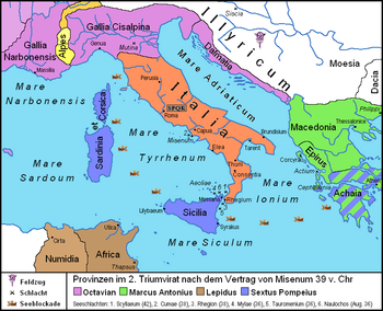 Der Kriegsschauplatz Italien mit den Seeschlachten 42–36 v. Chr.
