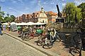 Blick vom Stintmarkt über die Illmenau mit altem Kran und altem Kaufhaus, 6. Juni 2010