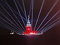 Türkiye Cumhuriyeti'nin Yüzüncü Yılı için ışıklandırılmış Kız Kulesi
