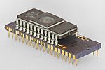 Piggyback microcontroller from MOSTEK with attached EPROM