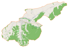 Mapa konturowa gminy Świnna, na dole nieco na lewo znajduje się punkt z opisem „Przyłęków”