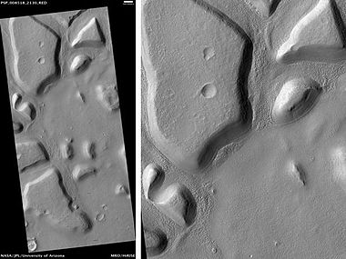 Astapus Colles Mounds and Knobs, as seen by HiRISE. Scale bar is 500 meters long.