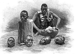 "Native having just brought to Bakel the heads of prisoners captured among the fugitives of Ahmadou’s bands" (L’Illustration, no. 2511, Saturday April 11, 1891).