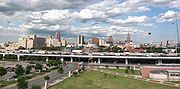 I-10 and I-35 running concurrently on the western end of Downtown San Antonio