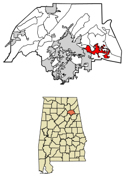 Location of Hokes Bluff in Etowah County, Alabama.