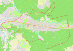 Mapa konturowa Wejherowa, na dole znajduje się punkt z opisem „Stadion WKS Gryf Wejherowo”