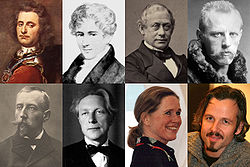 Peder Tordenskjold • Niels H. Abel • Frederik Stang • Fridtjof Nansen Roald Amundsen • Eivind Groven • Liv Ullmann • Ari Behn