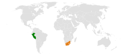 Map indicating locations of Peru and South Africa