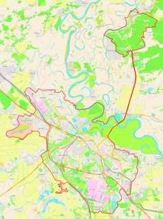 Mapa konturowa Riazania, w centrum znajduje się punkt z opisem „Parafia Niepokalanego Poczęcia Najświętszej Maryi Panny w Riazaniu”