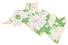 Mapa konturowa gminy Łomazy, na dole po prawej znajduje się punkt z opisem „Huszcza”