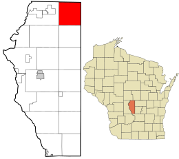 Location in Adams County and the state of Wisconsin.