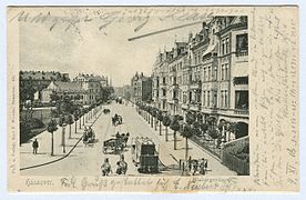 Um 1898: Karl Friedrich Wunder fotografierte von der Eisenbahnbrücke in Richtung Stadtmitte; Ansichtskarte Nr. 621