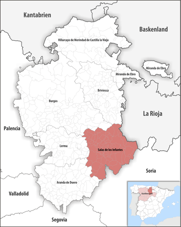 Die Lage des Gerichtsbezirk Salas de los Infantes in der Provinz Burgos