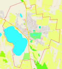 Mapa konturowa Kikoła, w centrum znajduje się punkt z opisem „Kościół św. Wojciecha Biskupa Męczennika w Kikole”