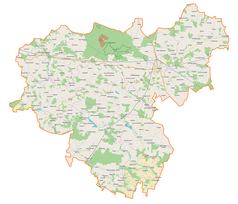 Mapa konturowa powiatu łukowskiego, u góry po lewej znajduje się punkt z opisem „Zabiele”