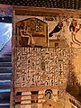 Nefertari in a kiosk playing senet (left), Nefertari as a ba (center), Nefertari kneeling in prayer (right), room 1