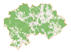 Mapa konturowa gminy Wielbark, blisko centrum na prawo u góry znajduje się punkt z opisem „Nowojowiec”