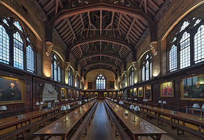 The dining hall of Balliol College was built in 1876–77 by Alfred Waterhouse, replacing an early 15th-century hall (which was then used as a library).