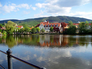 Forelvijver met hotel