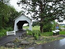 Photograph of the Irish Bend Covered Bridge.