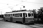 Een M-38 tram in 1957 aan het eindpunt Ostankino.