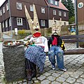 Osterhasen vor Umgebinde (von Brücke) – hier für dieses Bild stimmen