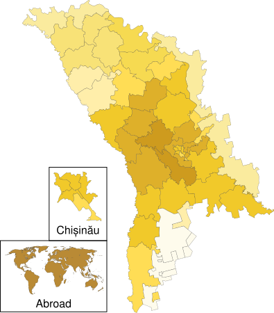 Sandu's results by district, second round