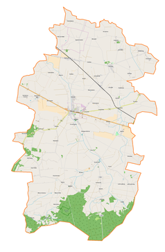 Mapa konturowa gminy Błaszki, na dole po lewej znajduje się punkt z opisem „Włocin-Kolonia”