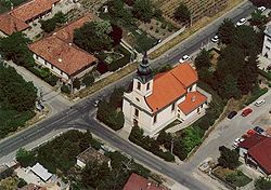 Aerial view with the Roman-Catholic church