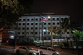 A candle-lit US Consulate, Hong Kong on the night of 4 June 2021