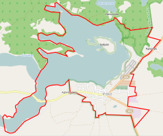 Mapa konturowa Ińska, na dole nieco na prawo znajduje się punkt z opisem „Cmentarz żydowski w Ińsku”