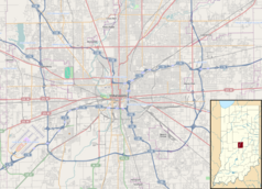 Mapa konturowa Indianapolis, w centrum znajduje się punkt z opisem „Gainbridge Fieldhouse”