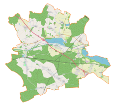 Mapa konturowa gminy Rudziniec, na dole znajduje się punkt z opisem „Kościół pw. Wszystkich Świętychw Bojszowie”