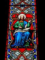 Stained glass window image of Saint Richard in St Ricarius Church, Aberford