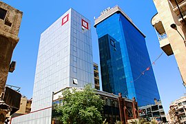 Bank Al-Sharq and the Blue Tower Hotel in Damascus.