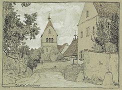 Kloster Reichenau, Zeichnung auf Tonpapier