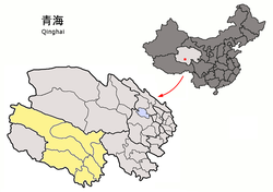 Yushu'nun Qinghai'daki konumu.